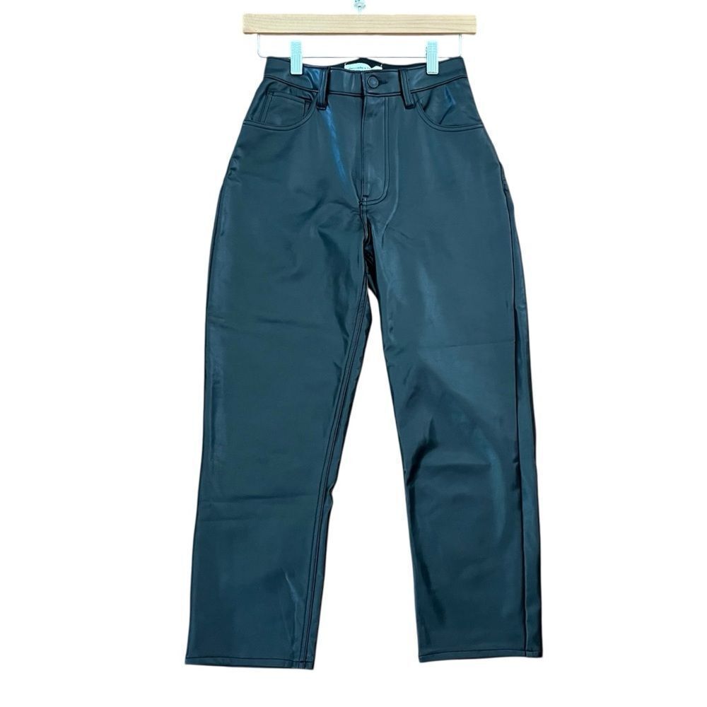 Abercrombie & Fitch Black Faux Leather Ultra High Rise Ankle Straight Pants